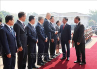 Lễ đón chính thức Thường trực Ban Bí thư Trần Cẩm Tú tại thủ đô Viêng Chăn (Lào)